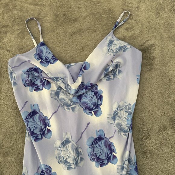 Vintage 90s Y2K Esprit Purple Floral Drape Neck Slip Dress 9/10 Fairy Whimsigoth - Picture 3 of 6